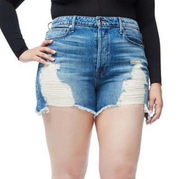 NWT Good American The Bombshell Distressed High Waisted Shorts Blue 153 - Picture 1 of 10